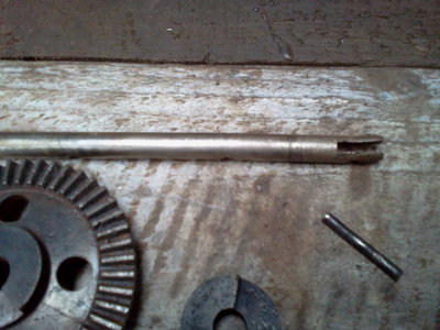The shaft is bent and a groove worn where it looks like the prop spun on it.